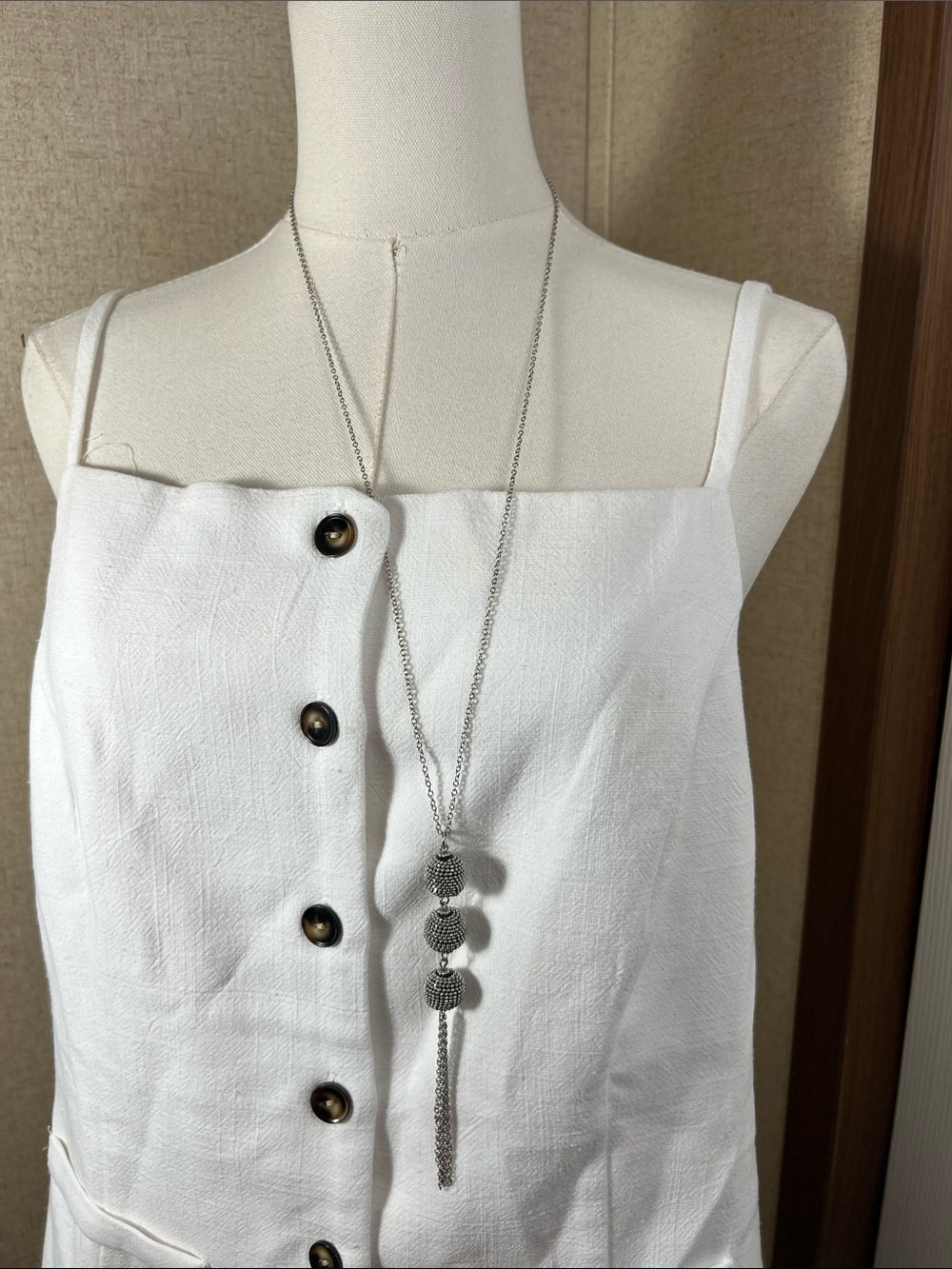 Chico's Silver Beaded Tassel Long Necklace